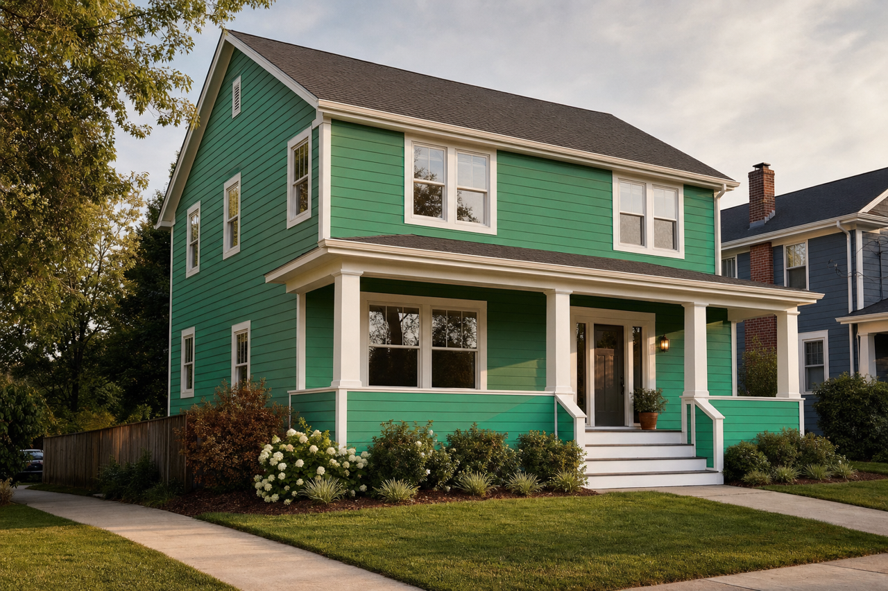 Cosmic Green by Valspar on exterior