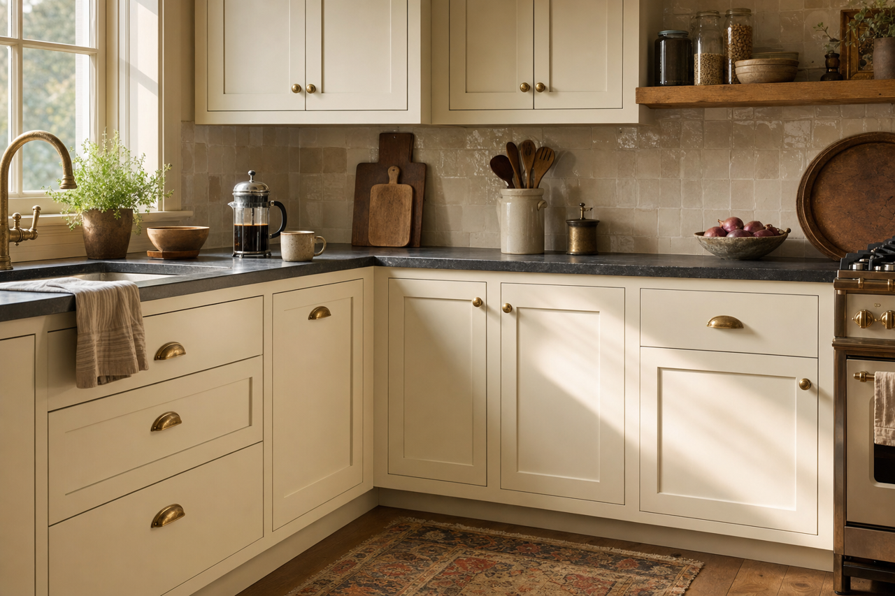 September Fog by Valspar on cabinets