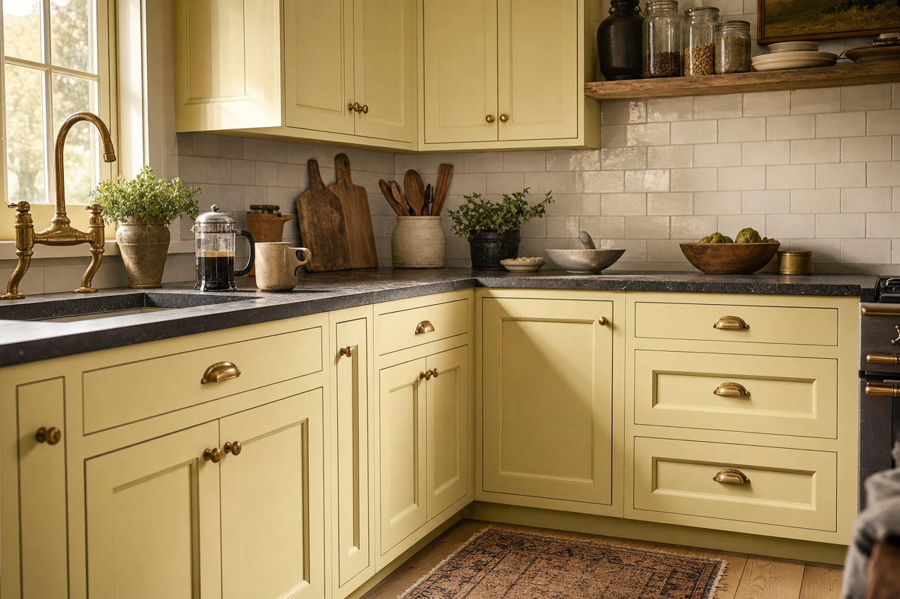 Martinique Dawn by Valspar on cabinets