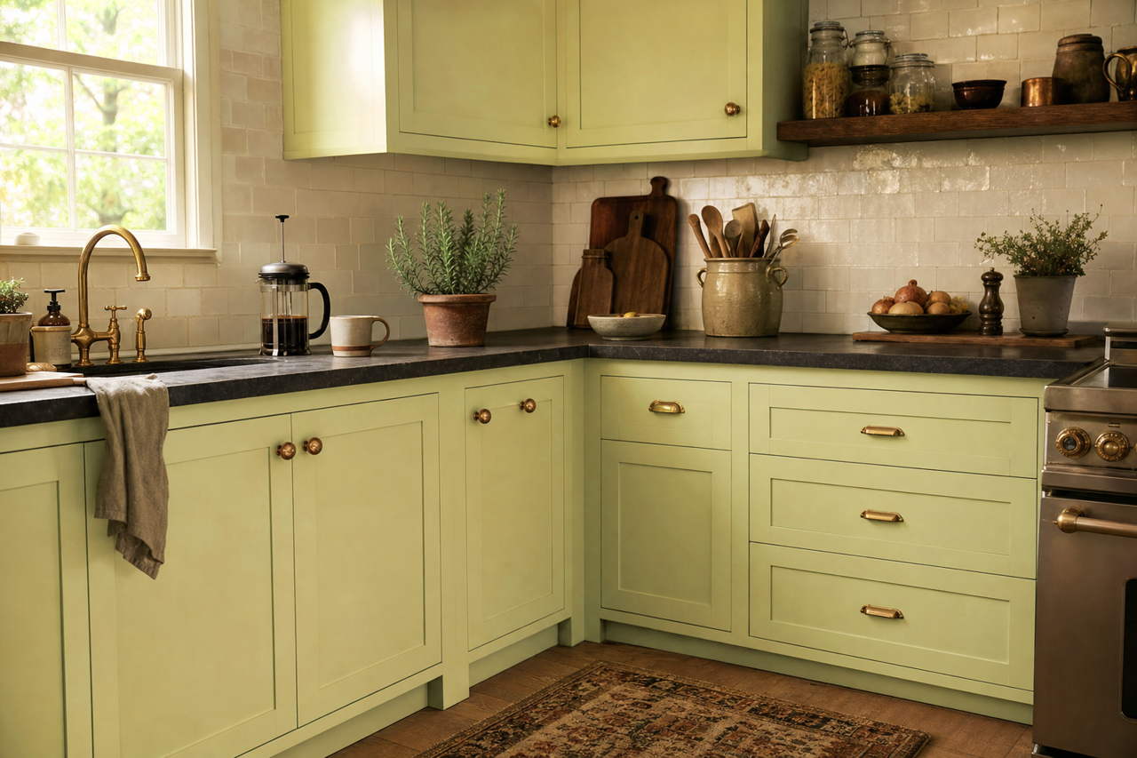 Mild Evergreen by Valspar on cabinets