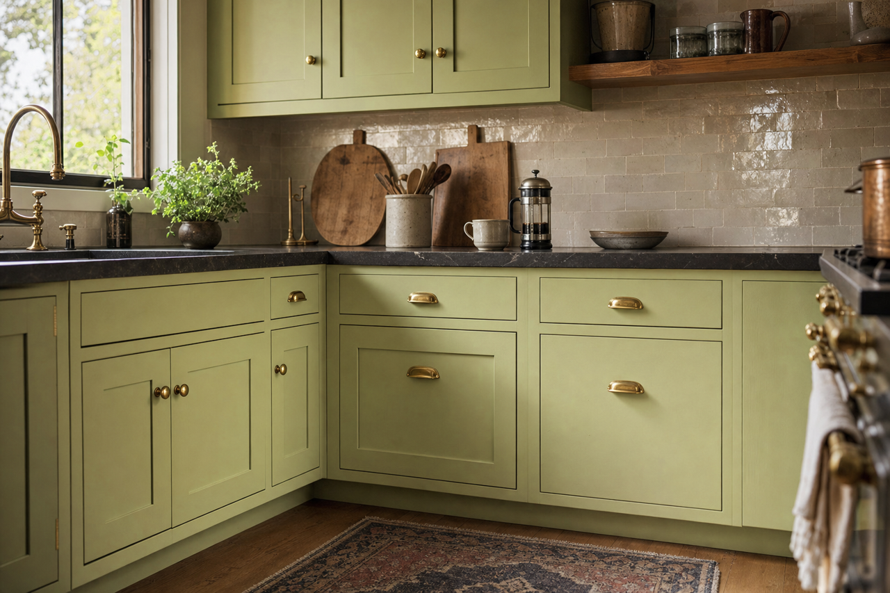 Everglade Glen by Valspar on cabinets