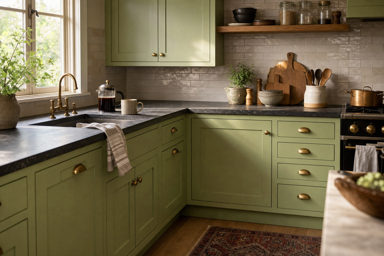 Fiddlehead Fern by Valspar on cabinets