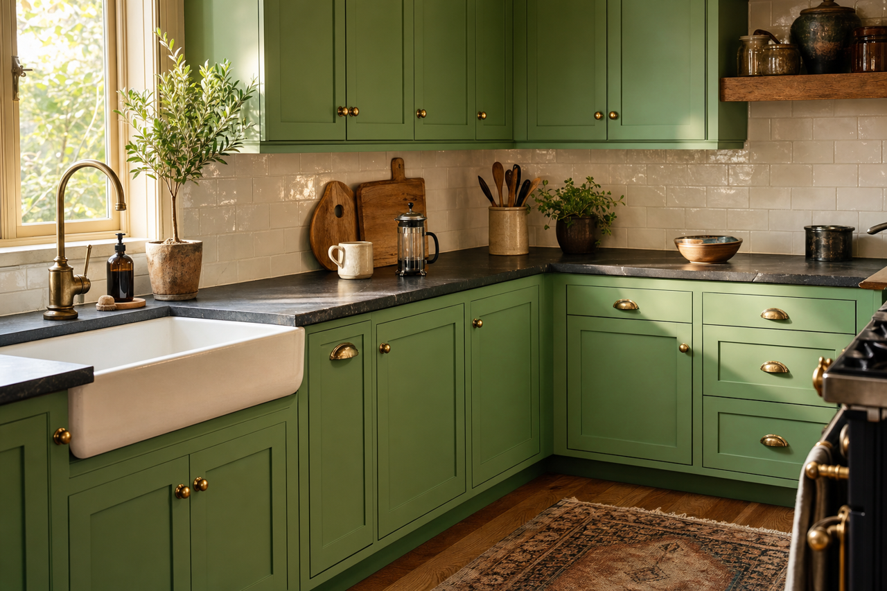 Gamma Green by Valspar on cabinets