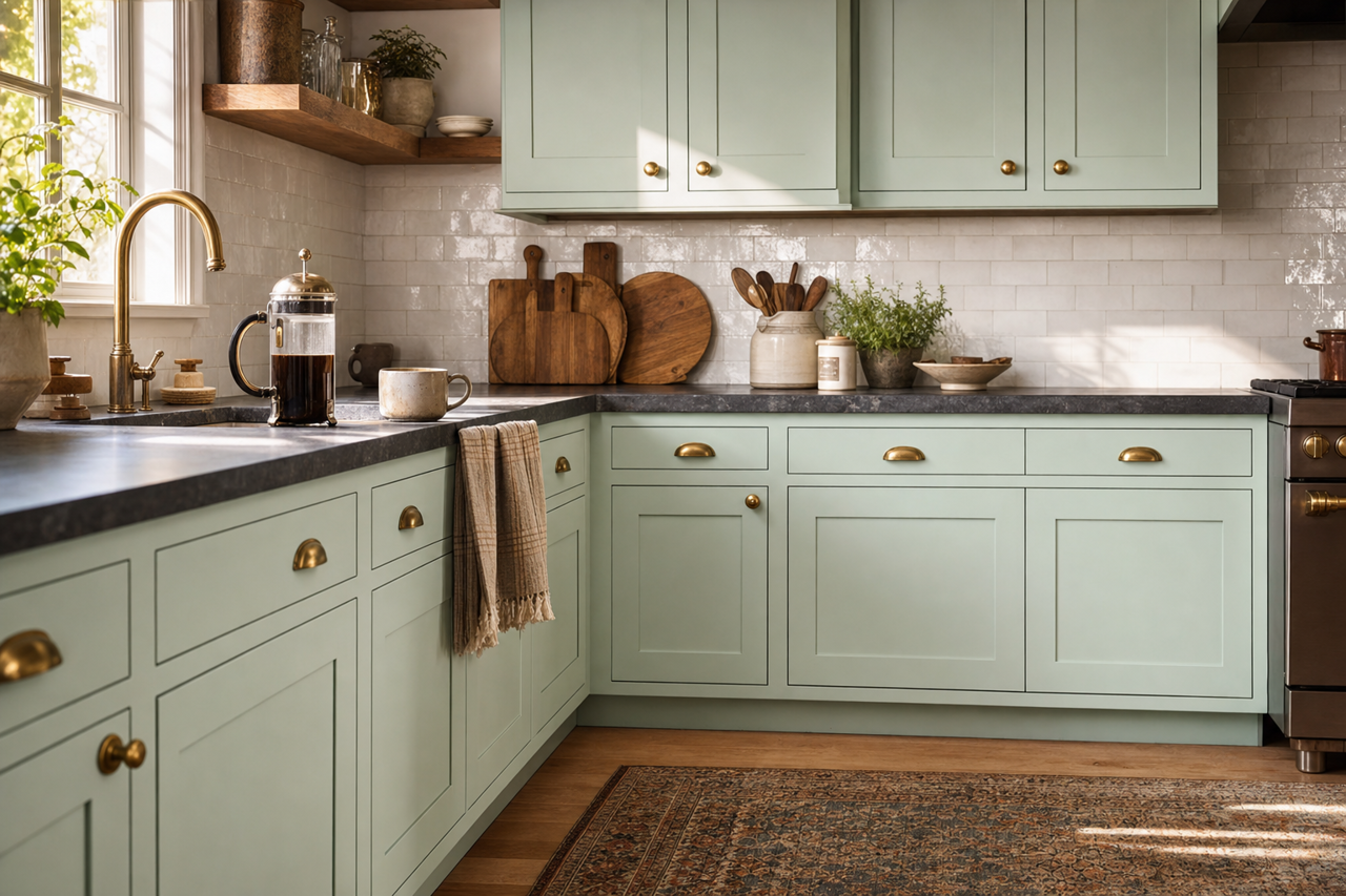 Delicate Frost by Valspar on cabinets