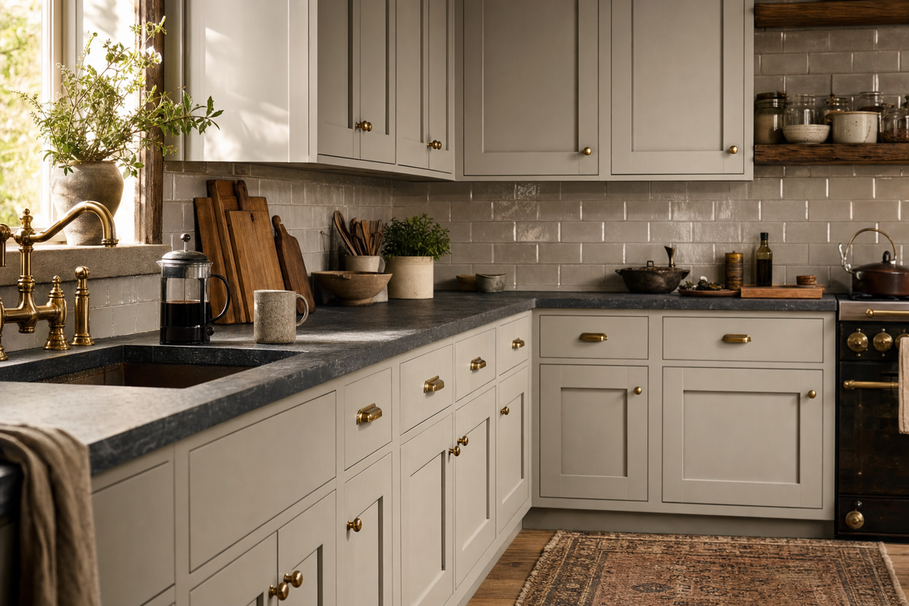 Soulful Grey by Valspar on cabinets