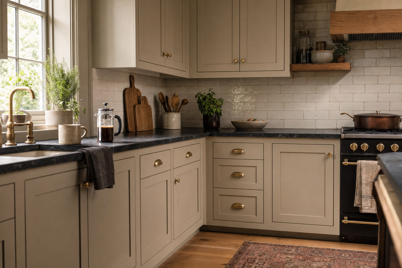 Ashen Grey by Valspar on cabinets