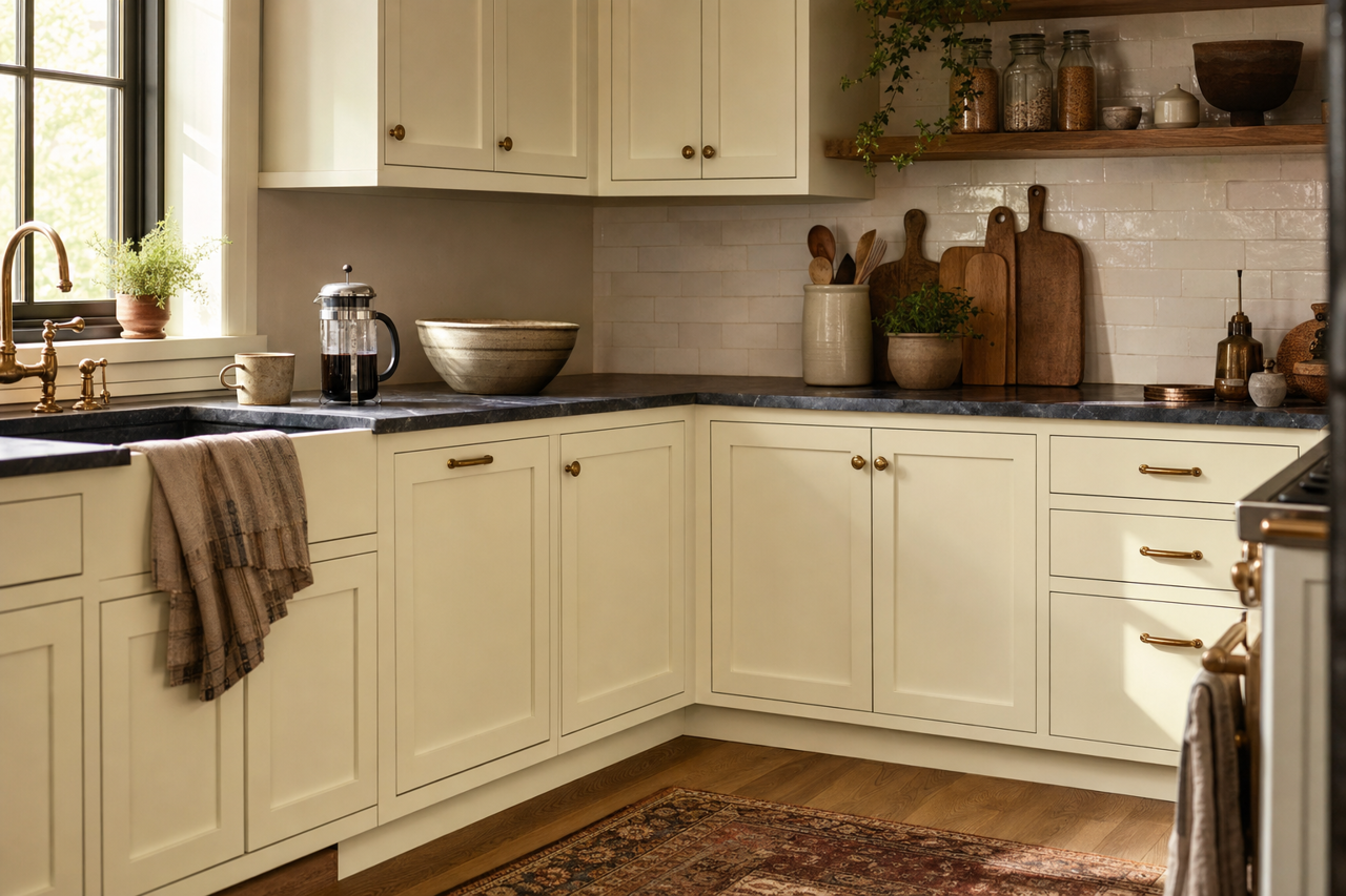 Summer Mist by Valspar on cabinets