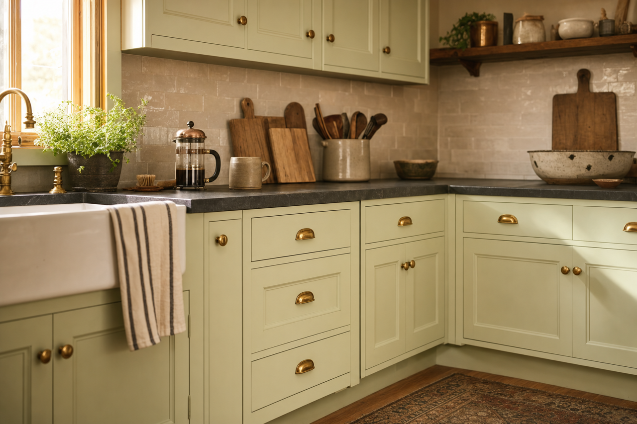 True Bliss by Valspar on cabinets
