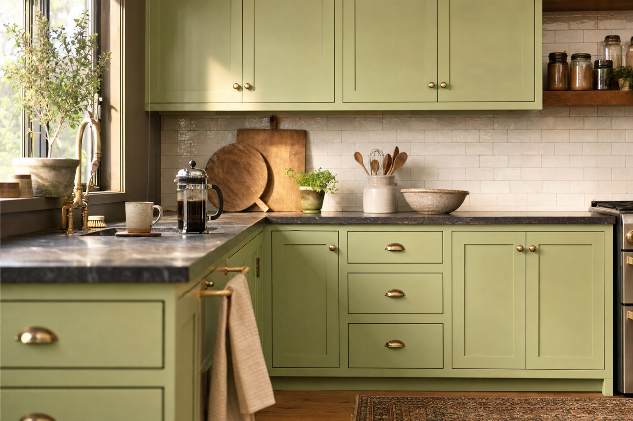 Brush Meadow by Valspar on cabinets
