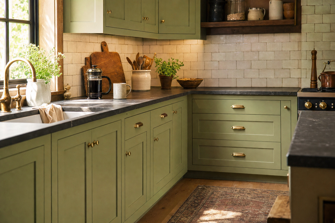 Ivy Pasture by Valspar on cabinets
