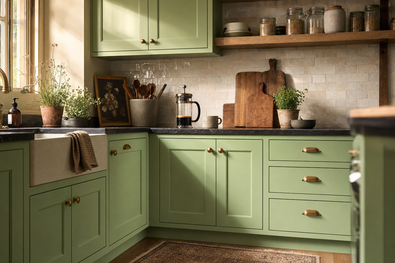 Gentle Landscape by Valspar on cabinets