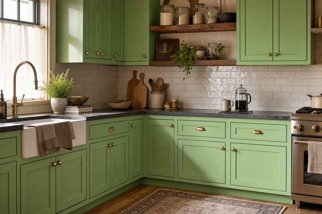 Peaceful Leaf by Valspar on cabinets