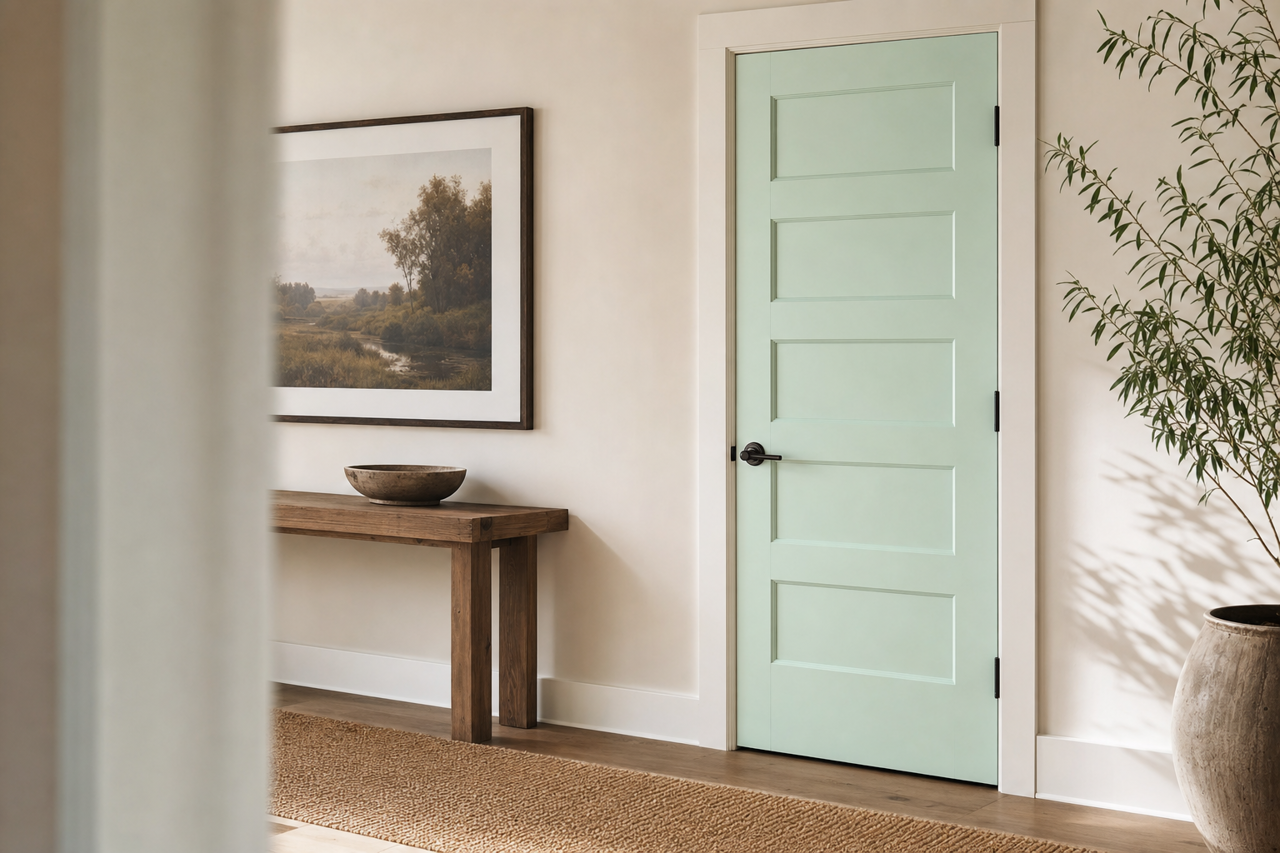 Mint Hint by Valspar on interior-doors