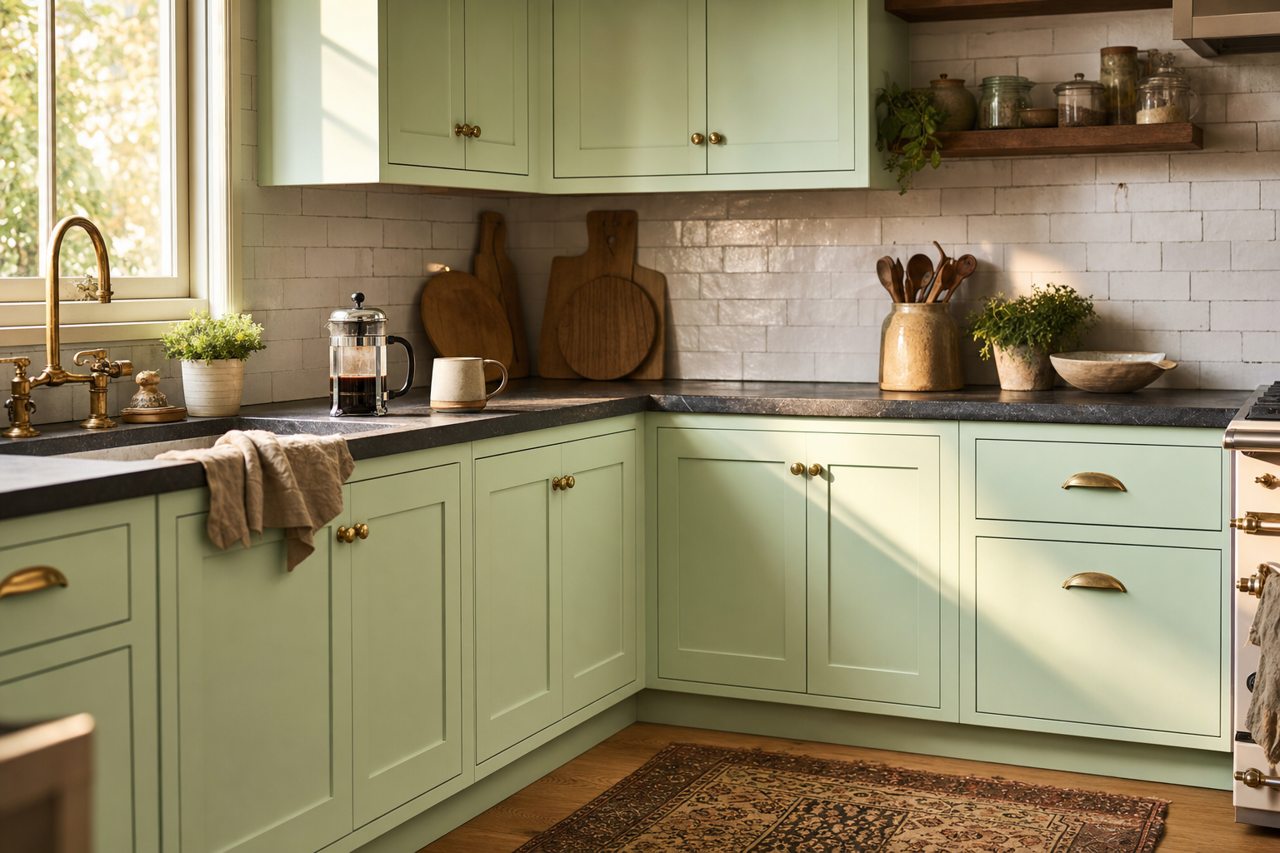 Summer Sigh by Valspar on cabinets