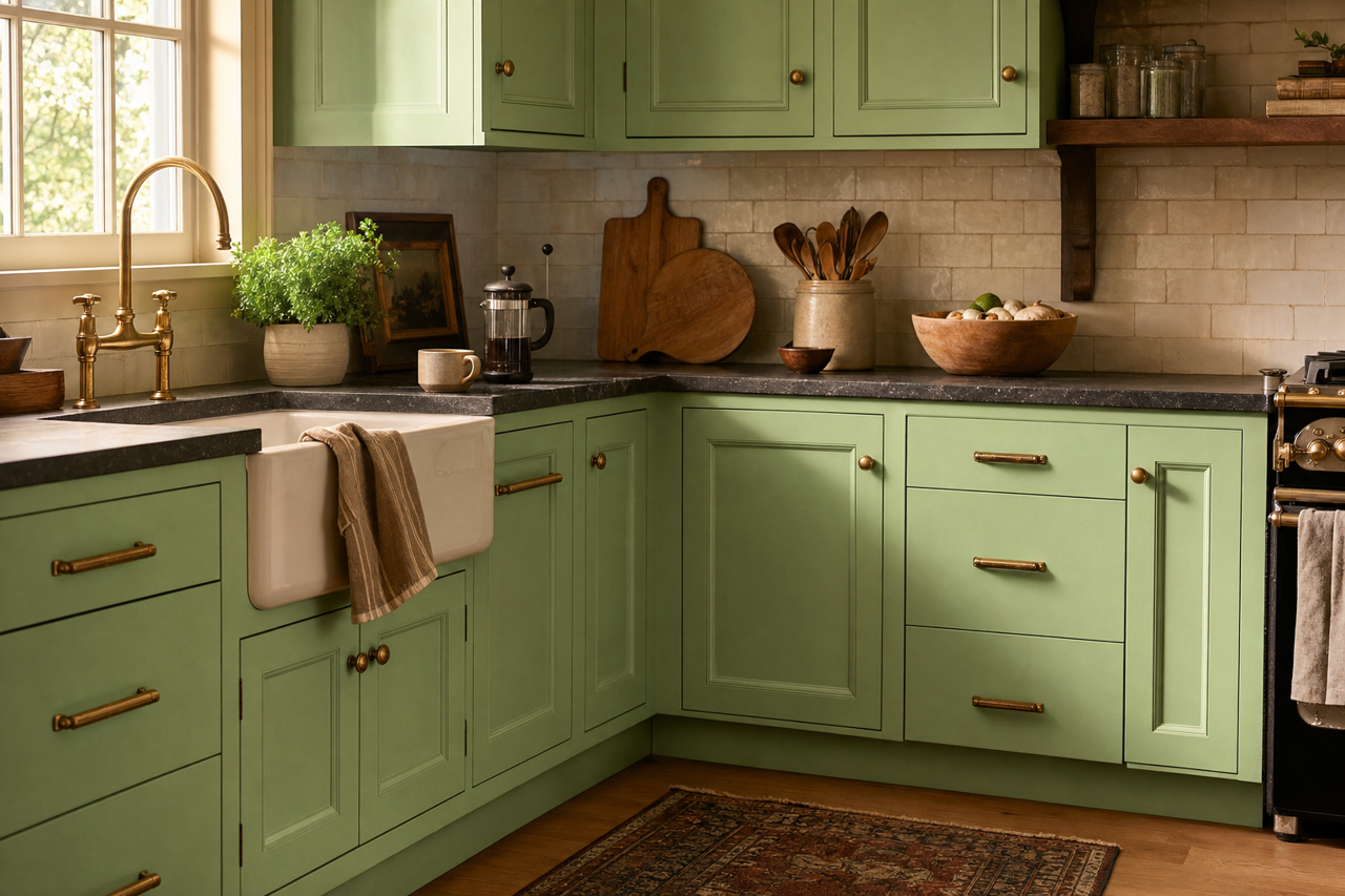 Greenscape by Valspar on cabinets