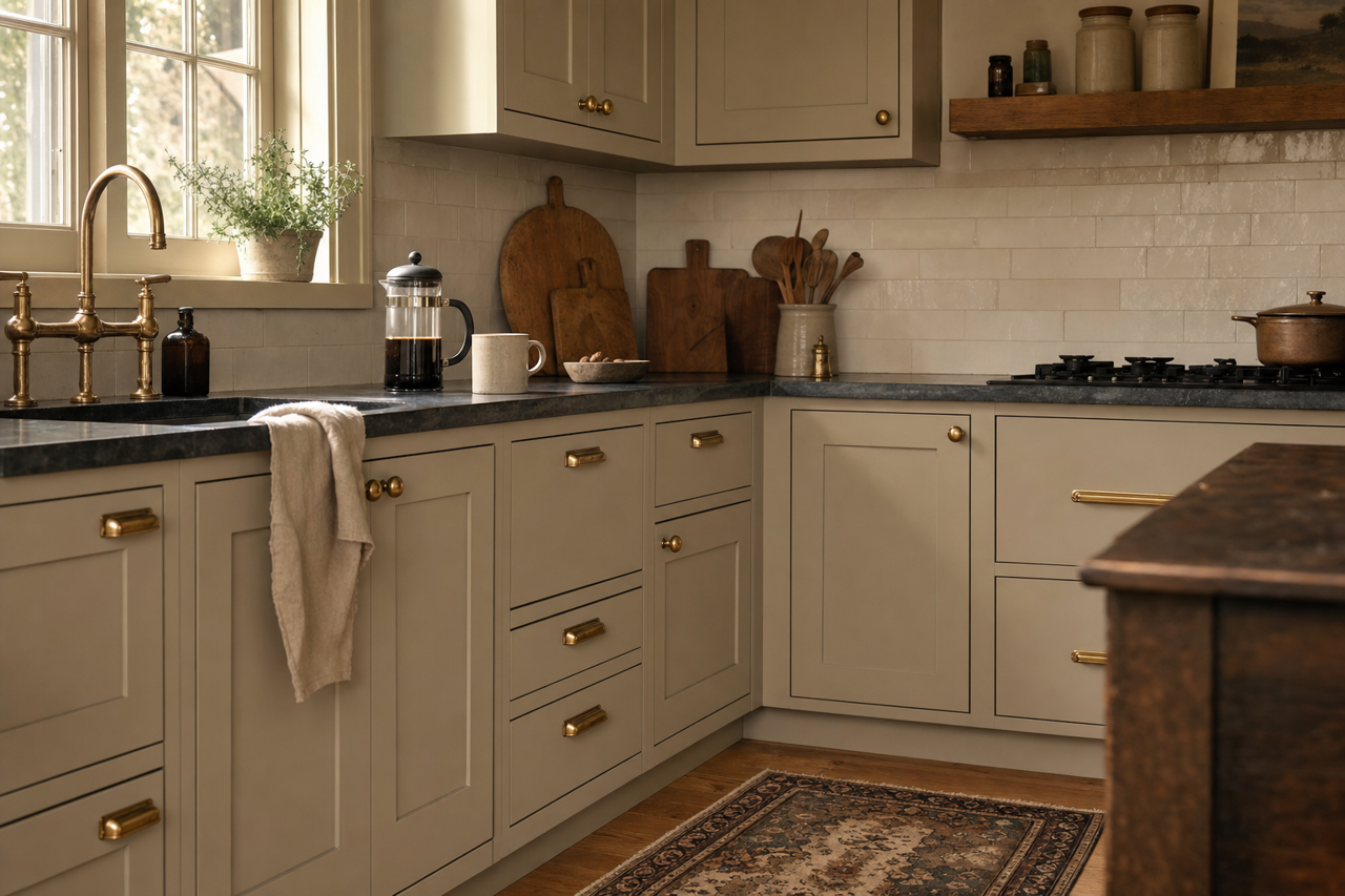 Smoked Oyster by Valspar on cabinets