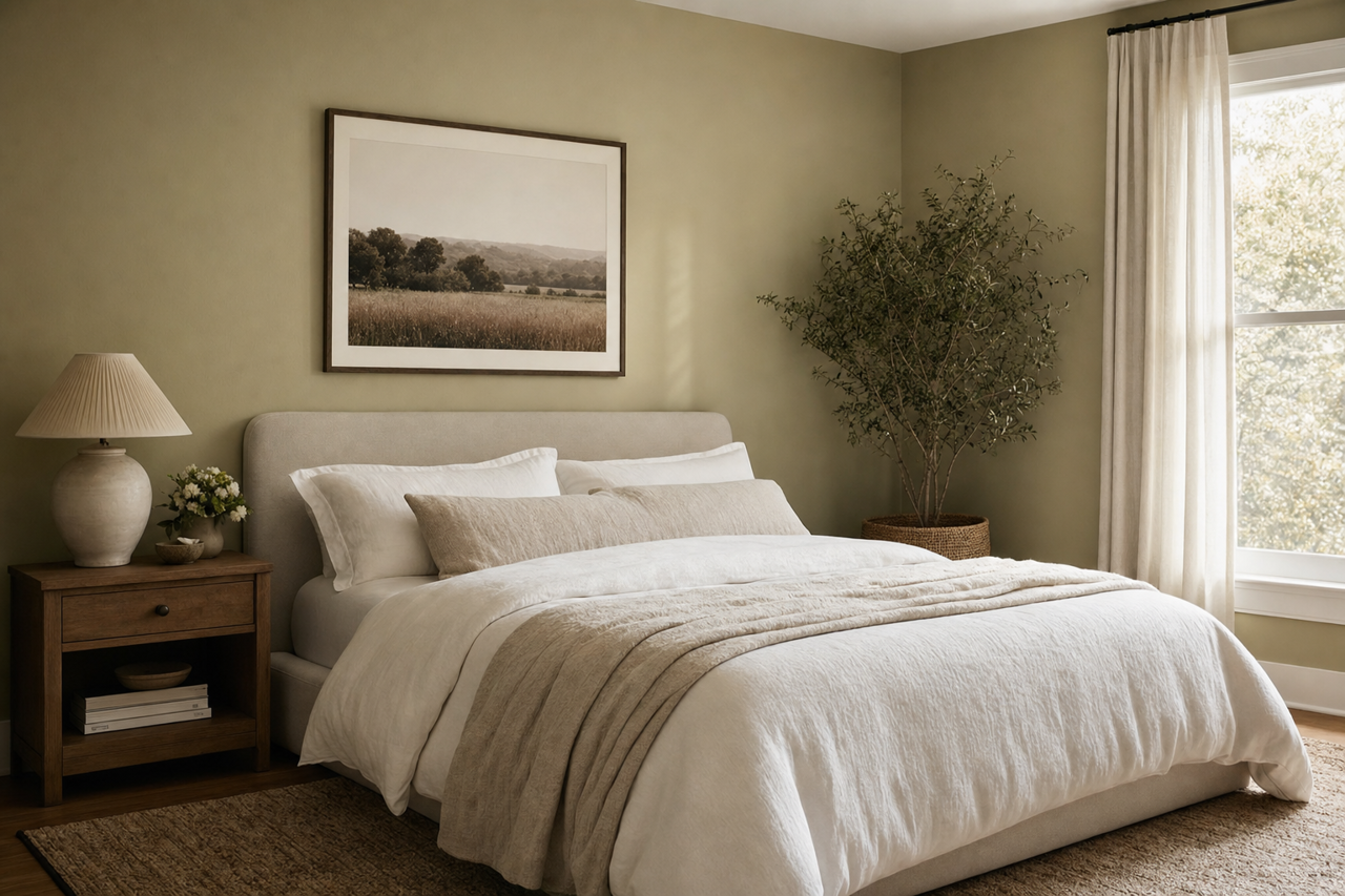 Dusty Olive by Valspar on interiors