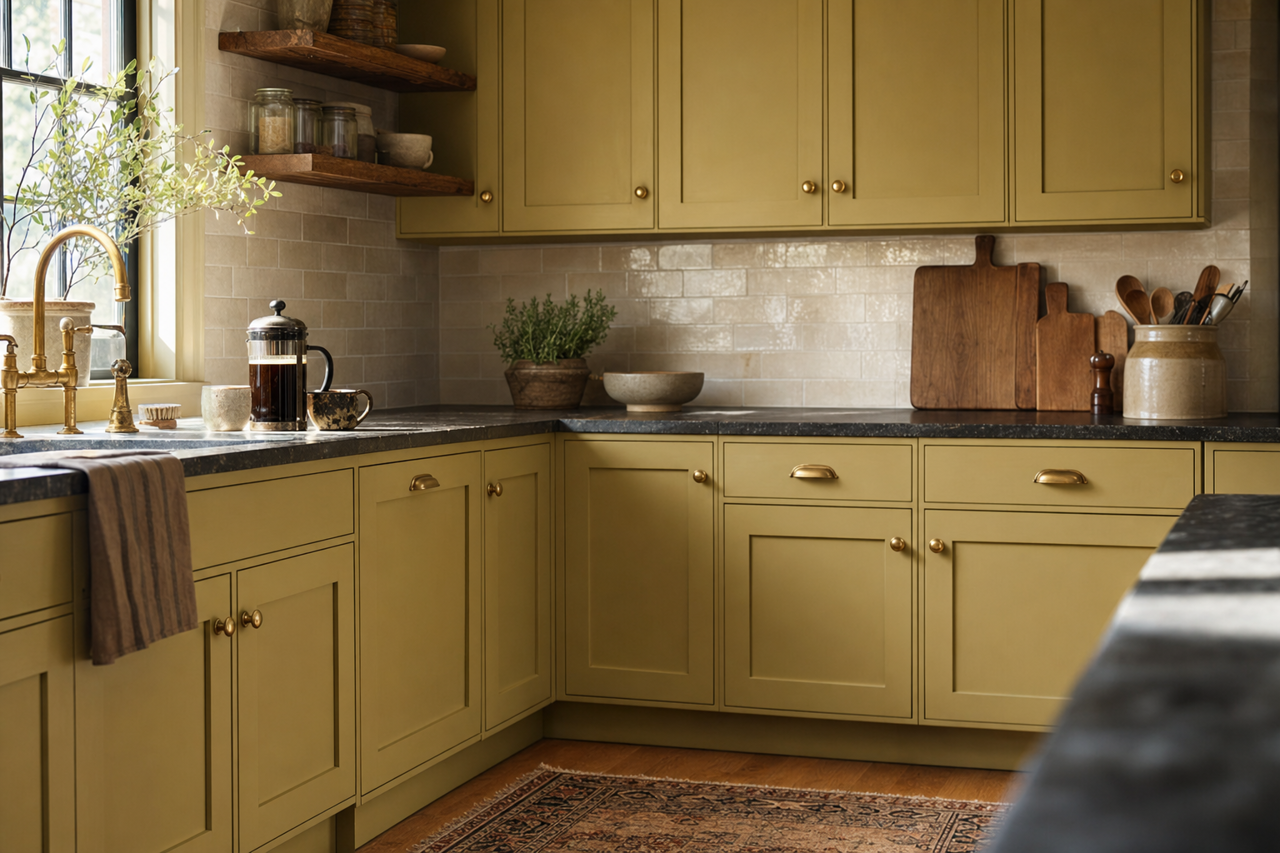 Summer's End by Valspar on cabinets