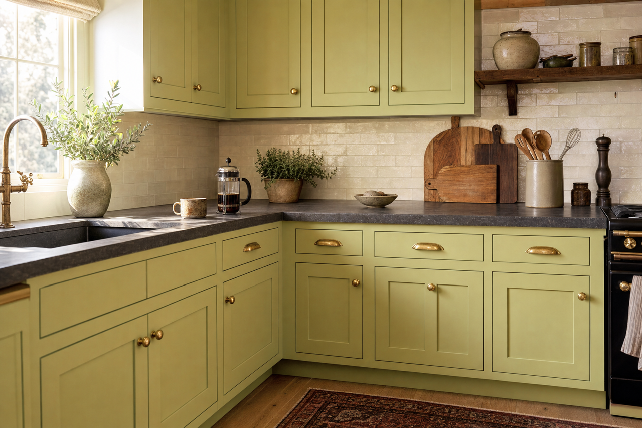 Jalapeno Jelly by Valspar on cabinets