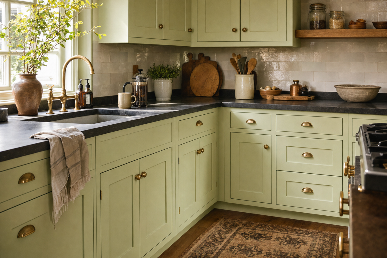 Lime Sorbet by Valspar on cabinets