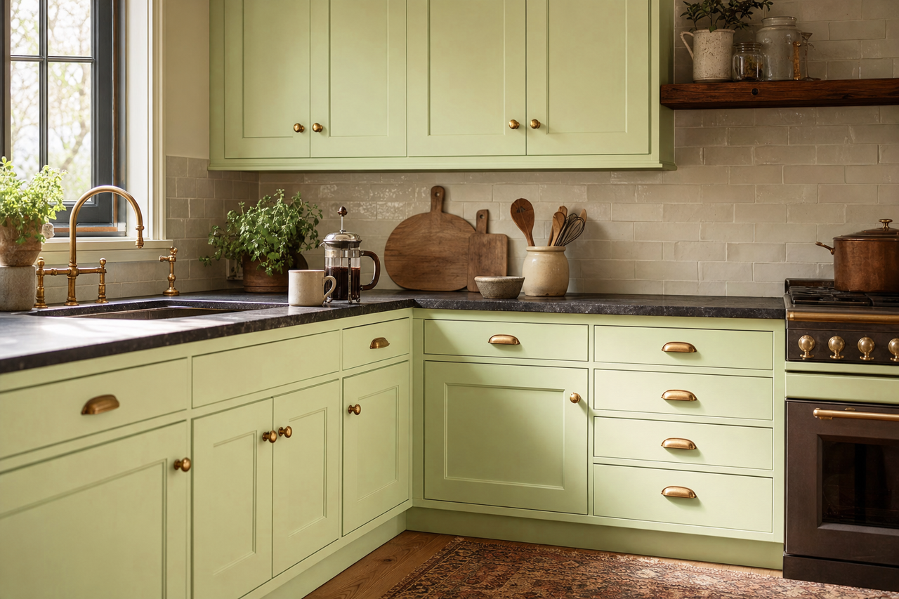 Meadow Wind by Valspar on cabinets