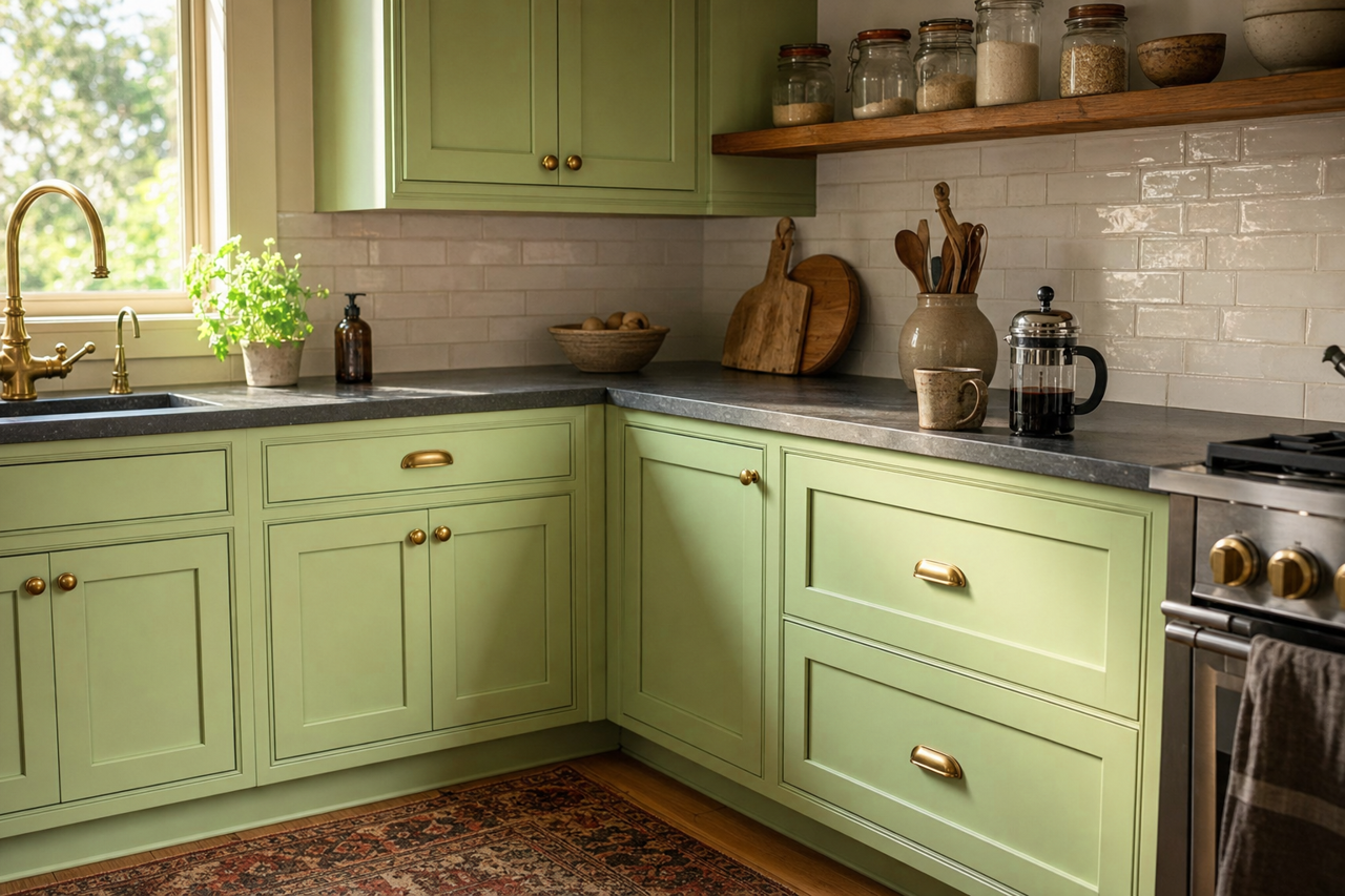 Crocodile Smile by Valspar on cabinets