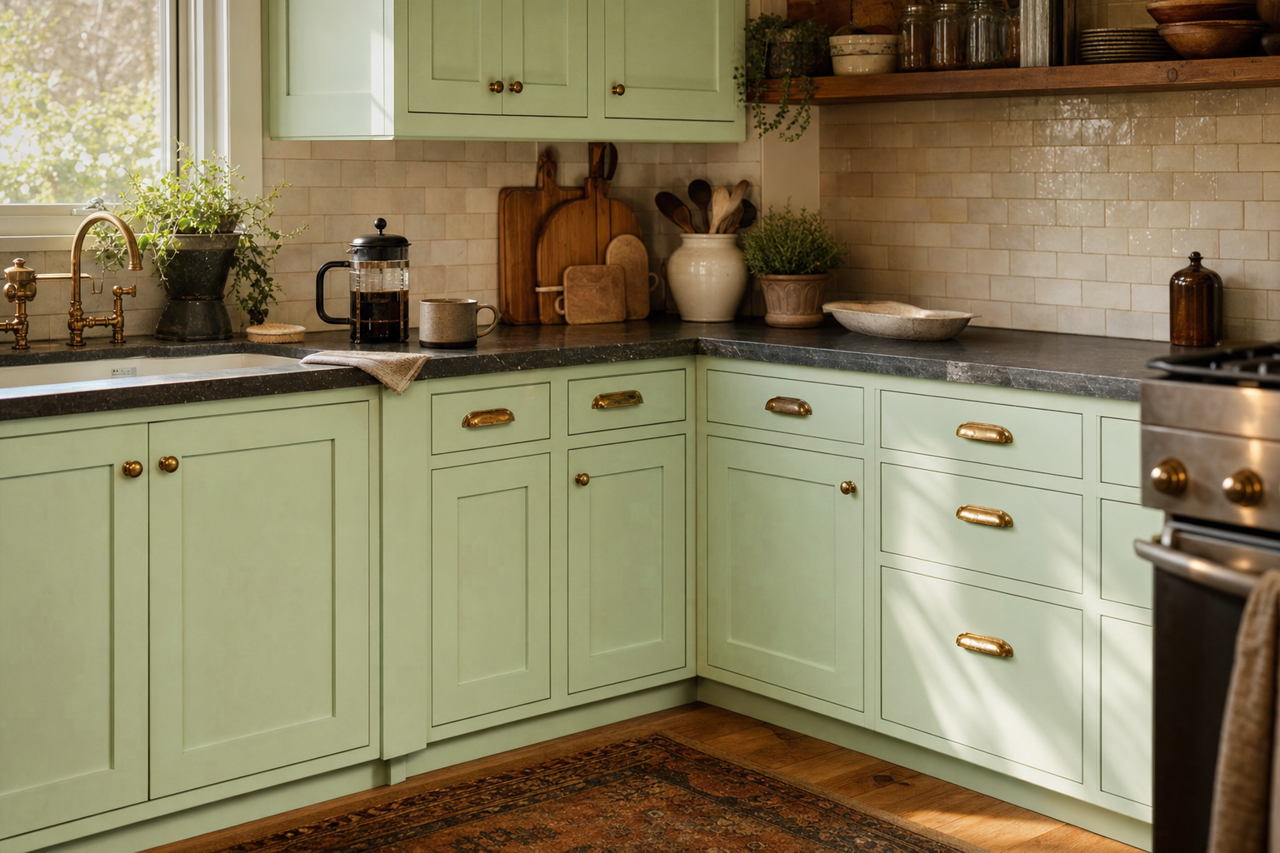 Lime Sherbet by Valspar on cabinets