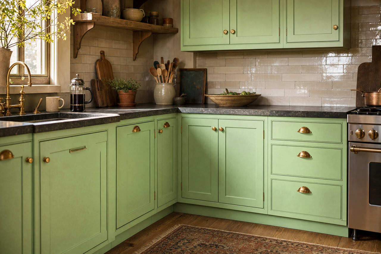 Lush Meadow by Valspar on cabinets