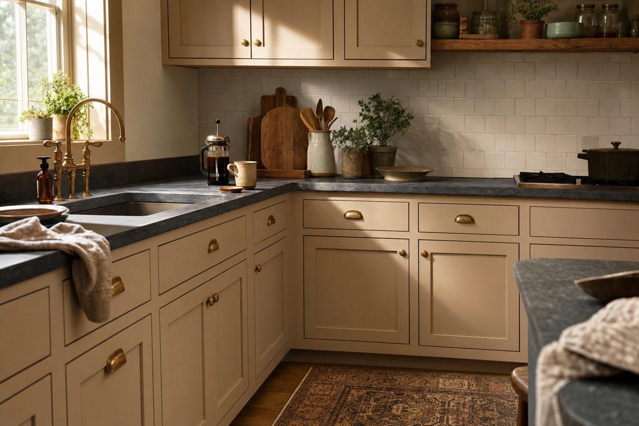 Ivory Brown by Valspar on cabinets