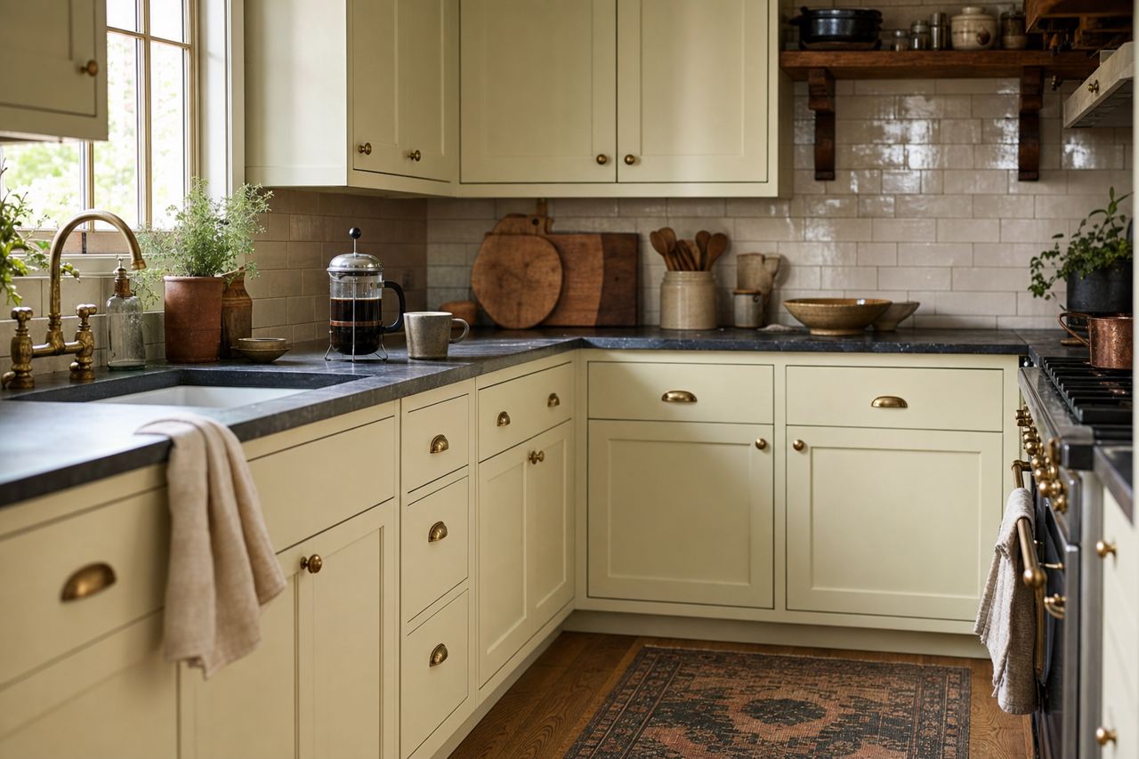 White Scallion by Valspar on cabinets