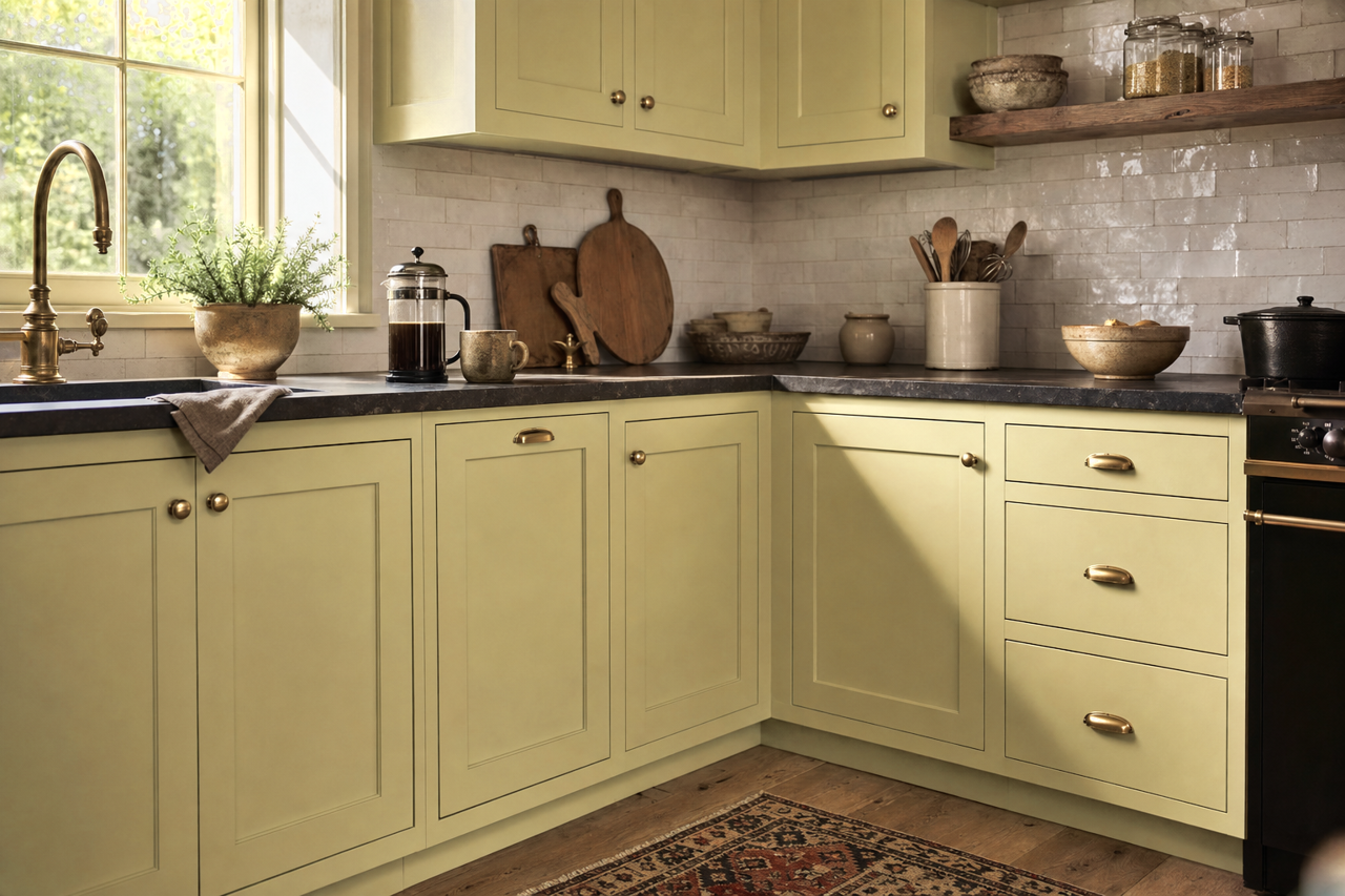 Marsh Green by Valspar on cabinets