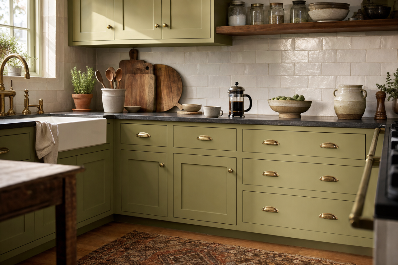 Olivita by Valspar on cabinets