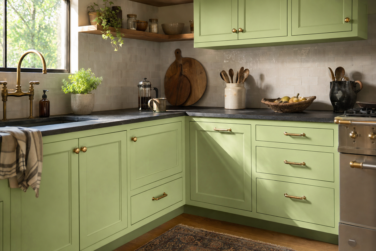 Spring Meadow by Valspar on cabinets