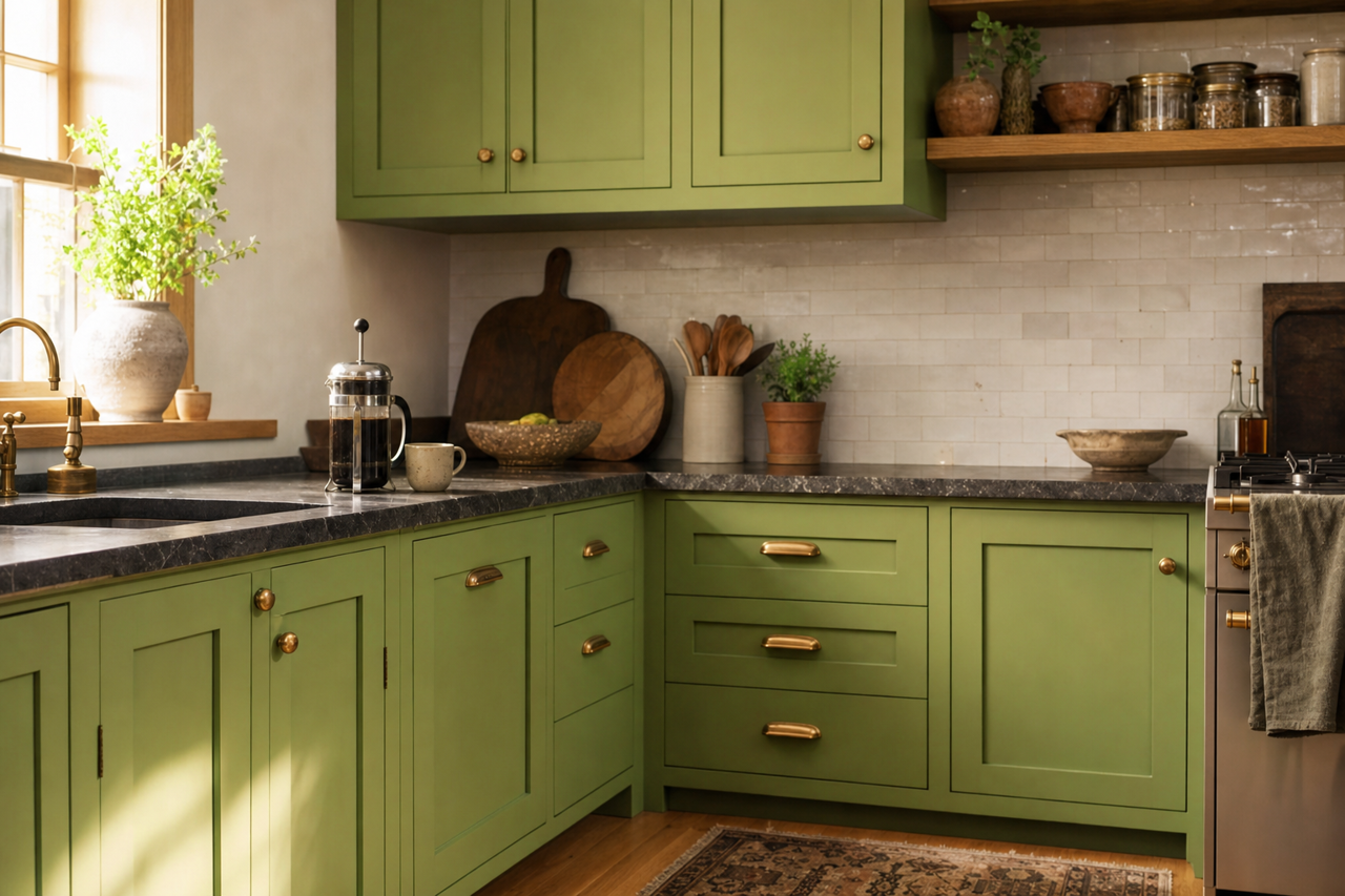 Meadow Twilight by Valspar on cabinets
