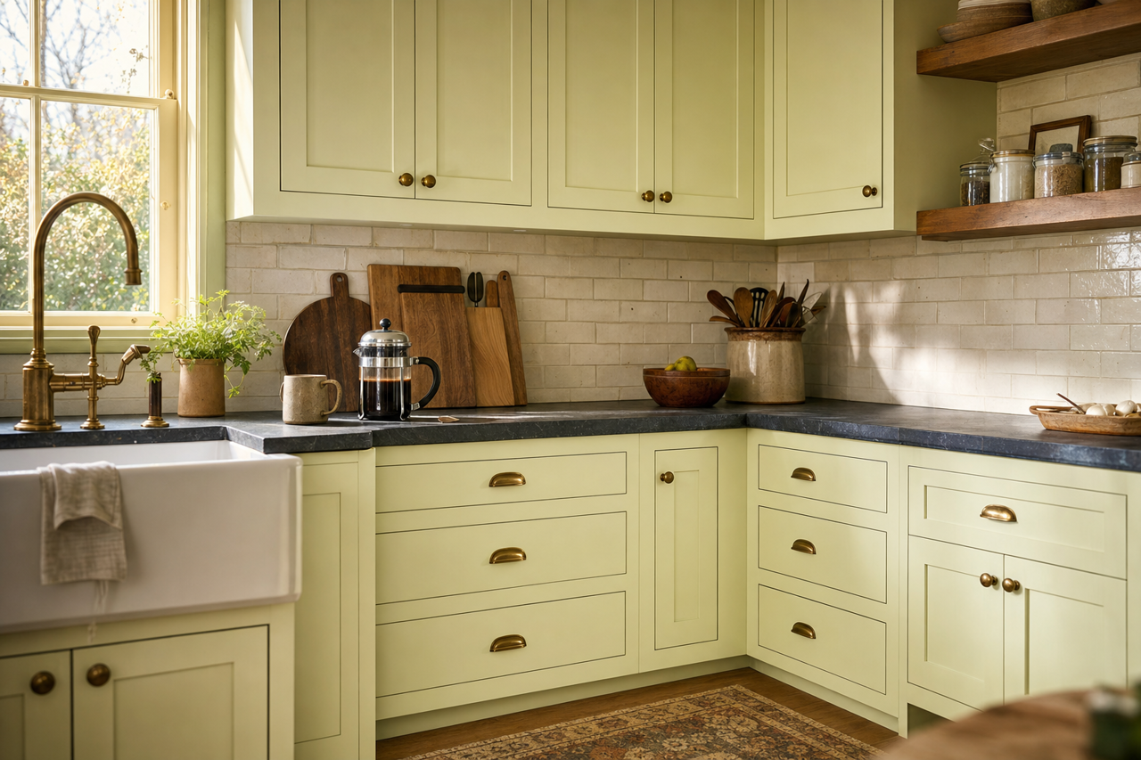 Apple Slice by Valspar on cabinets