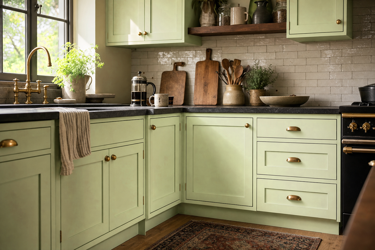 Spring Glow by Valspar on cabinets
