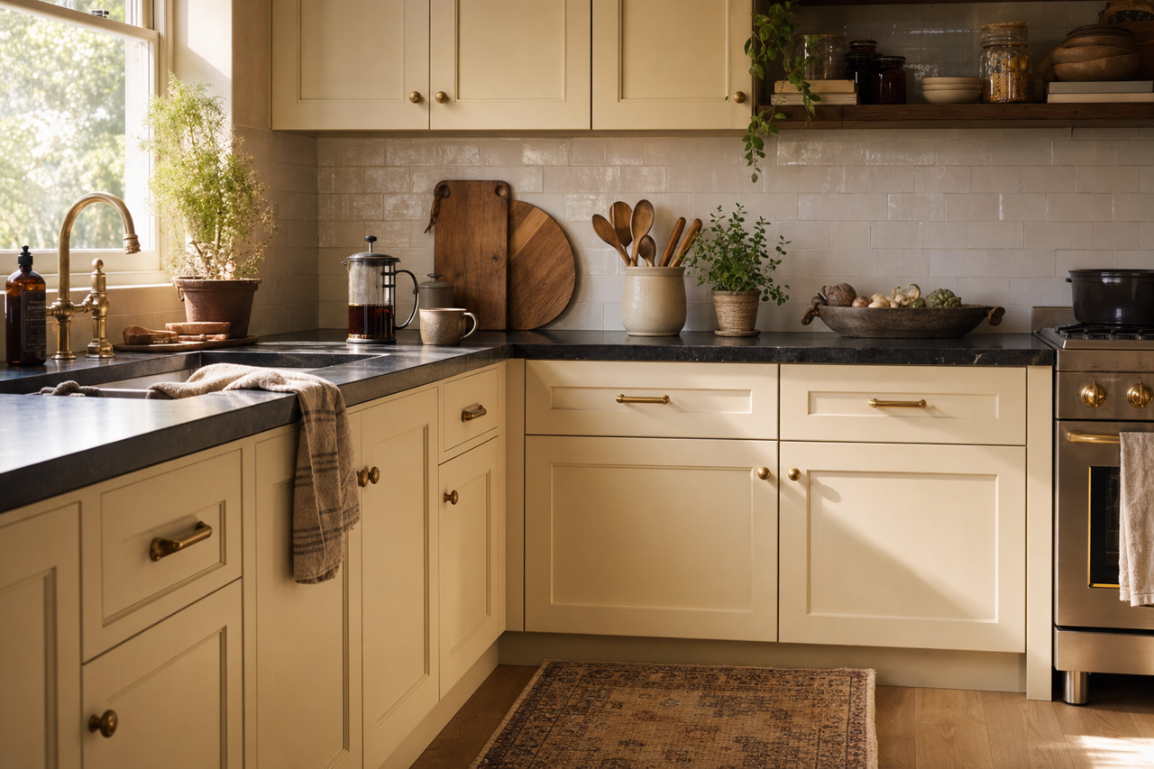 Fennel Splash by Valspar on cabinets