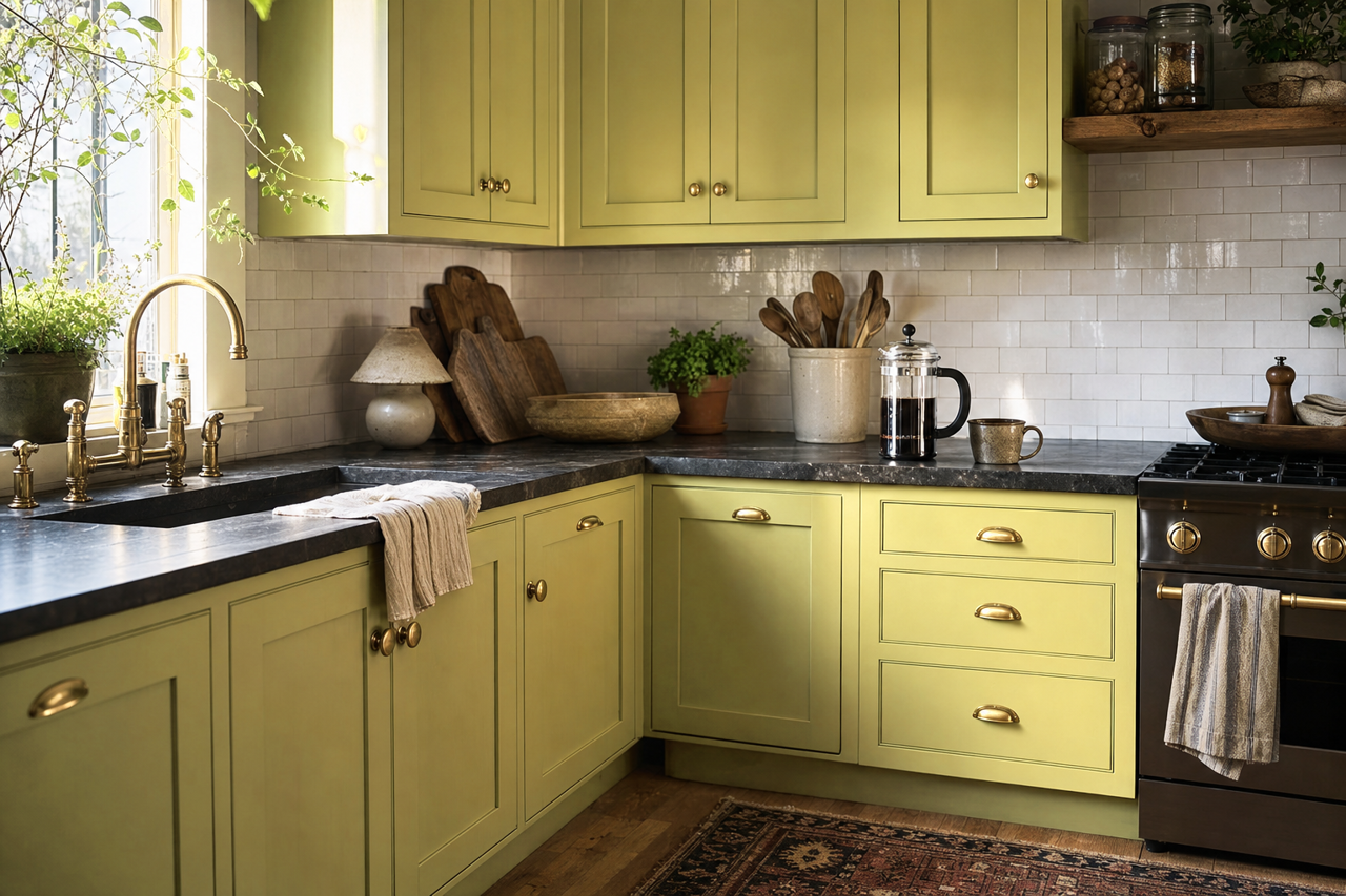 New Avocado by Valspar on cabinets