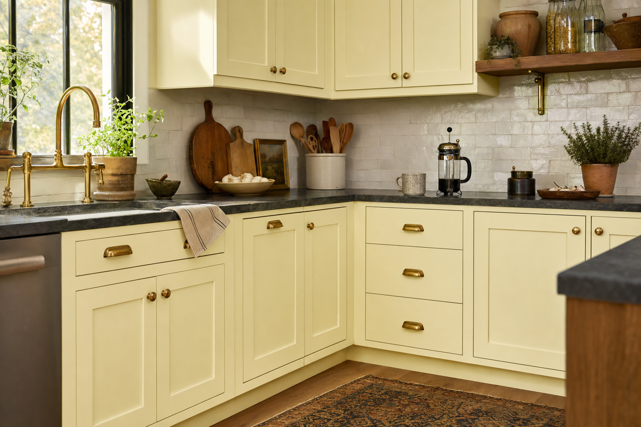 Sheer Green by Valspar on cabinets