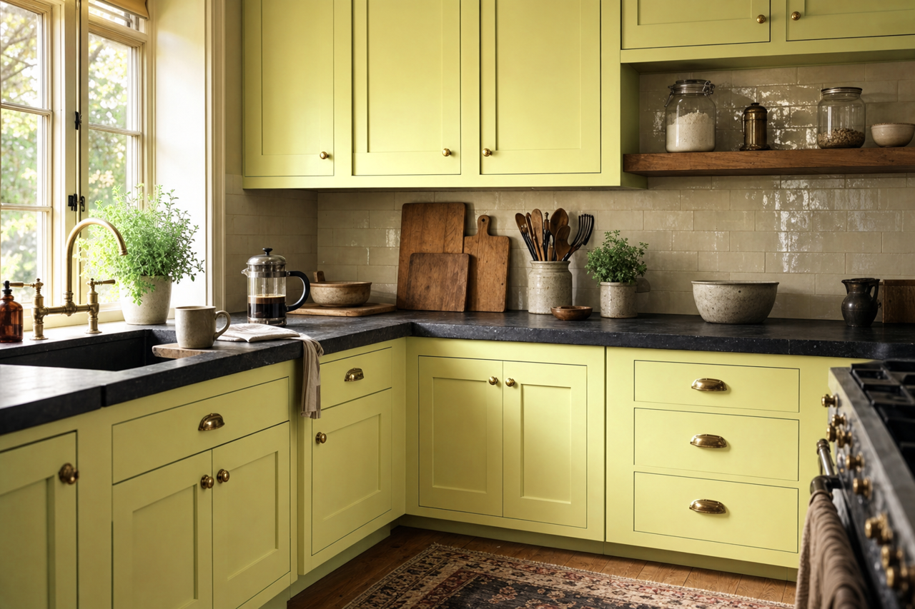 Fresh Pear by Valspar on cabinets