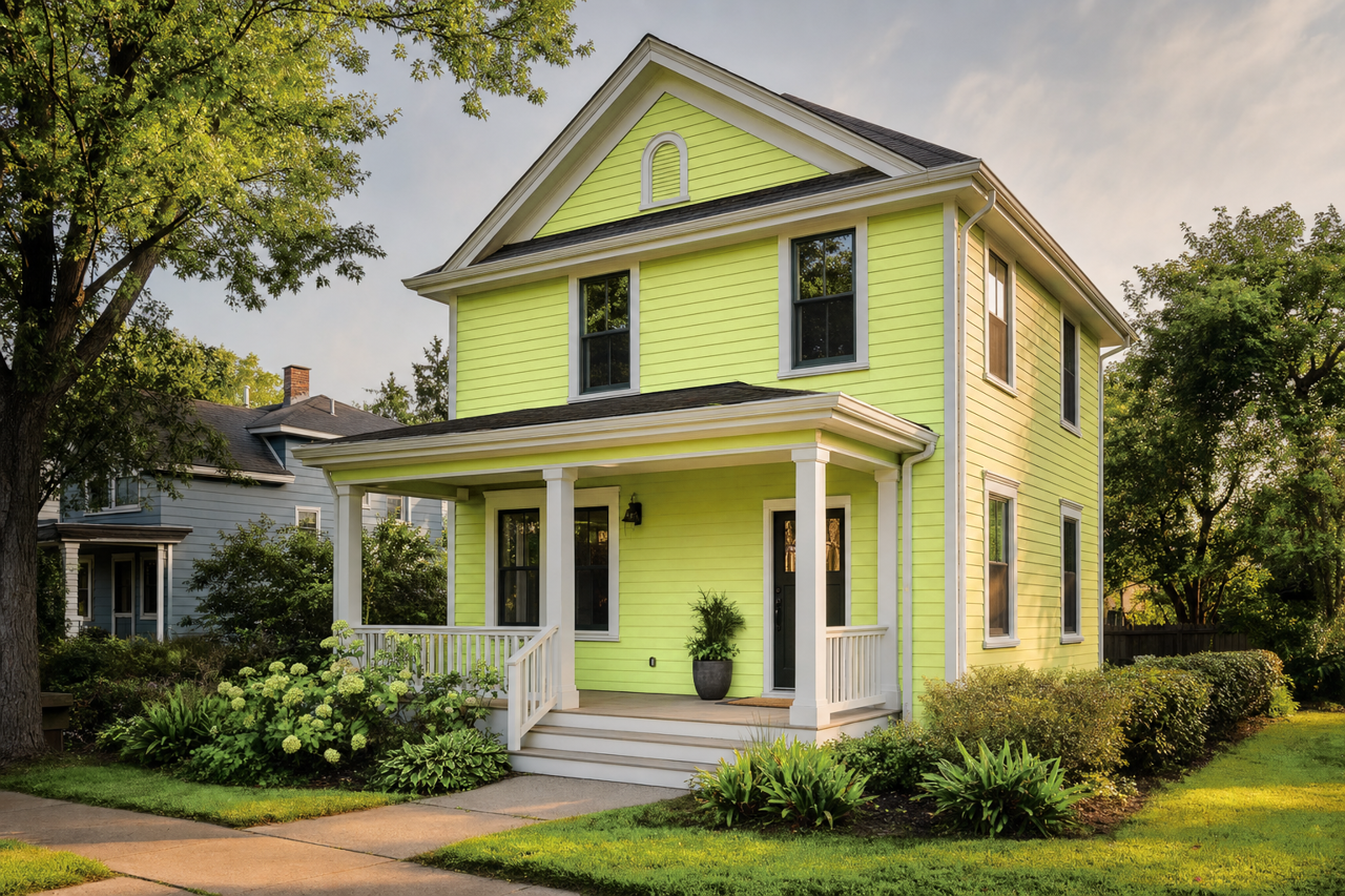 Sonic Lime by Valspar on exterior