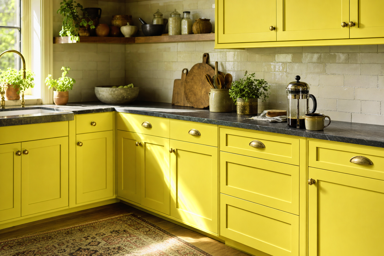 Lavish Lime by Valspar on cabinets