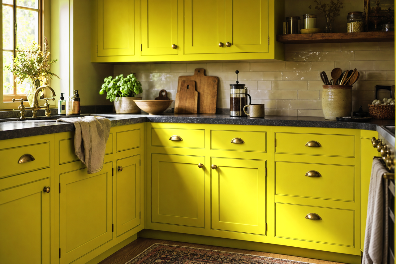 Lime Passion by Valspar on cabinets