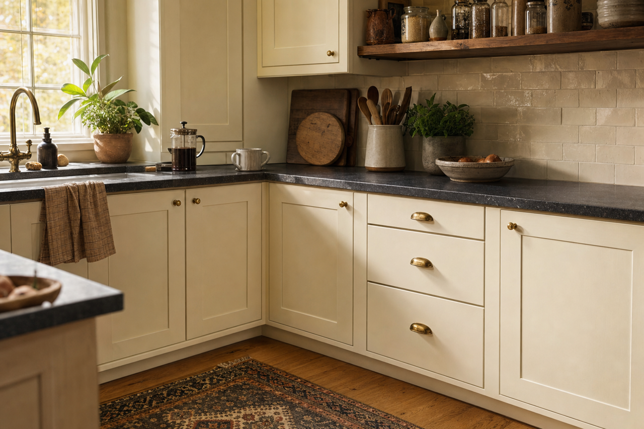 Country Whitewash by Valspar on cabinets