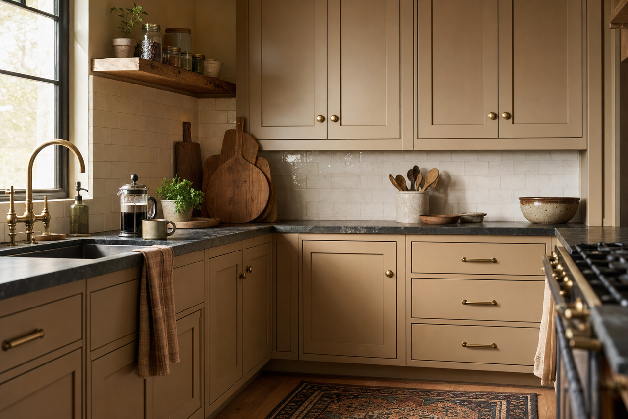Sandalwood by Valspar on cabinets
