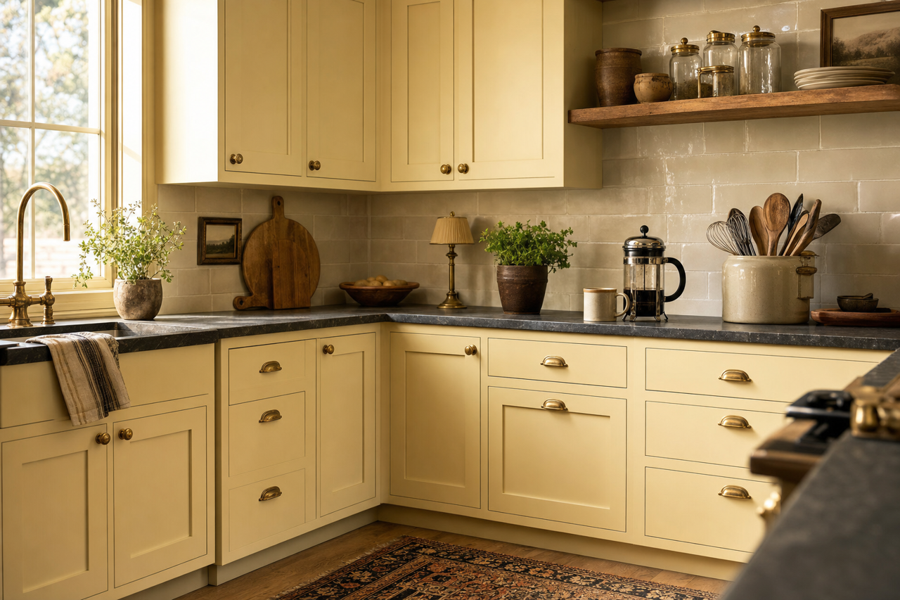 Desert Flower by Valspar on cabinets