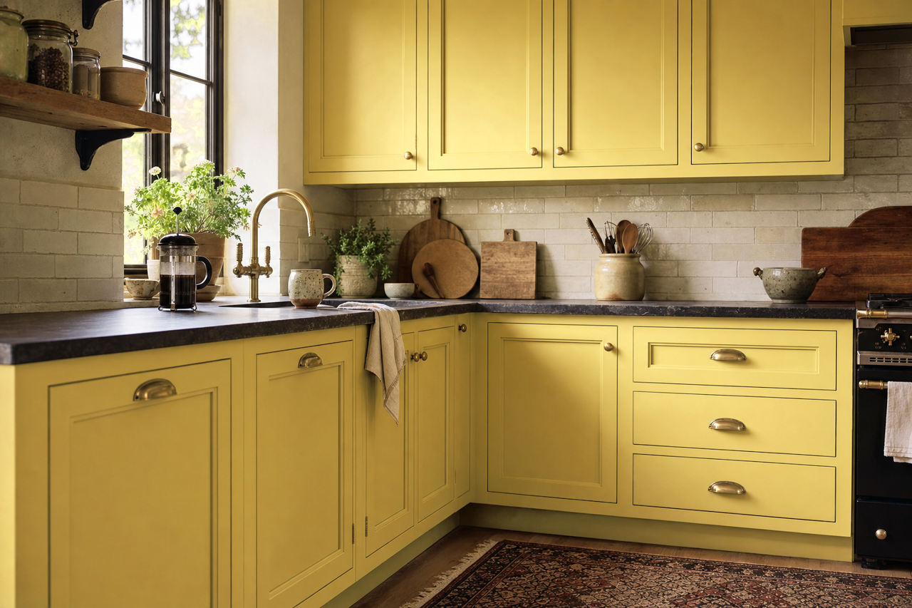 Greek Tapenade by Valspar on cabinets