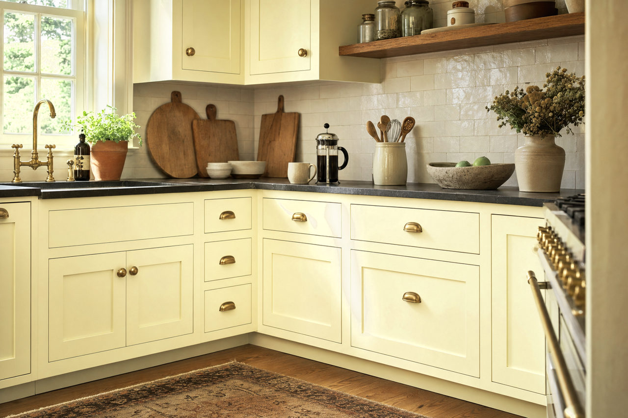Lime Ice by Valspar on cabinets