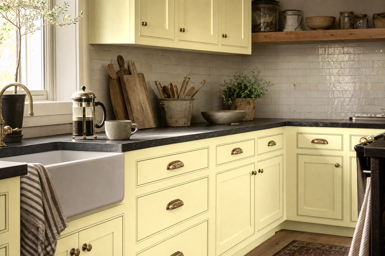 Lime Kiss by Valspar on cabinets