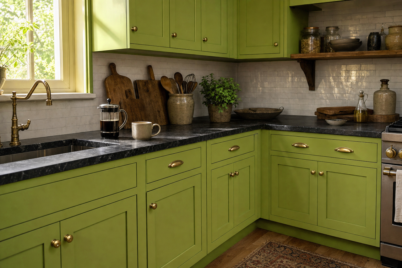 Sassy Green by Valspar on cabinets
